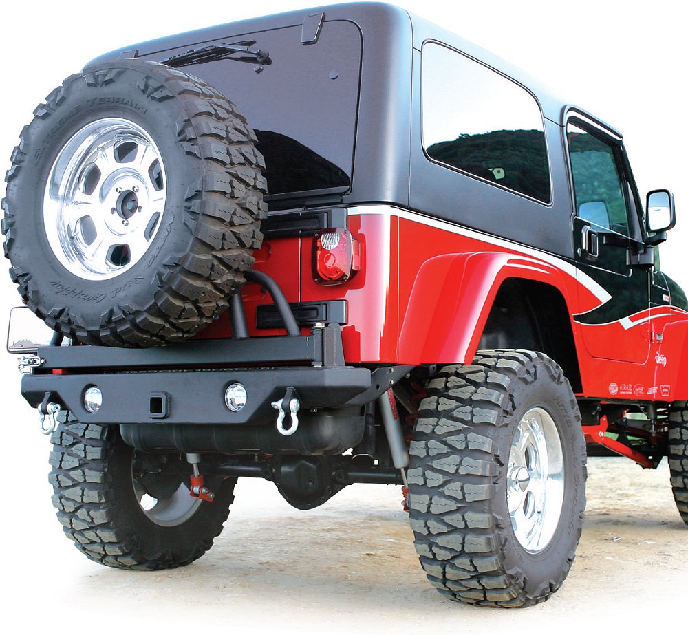 Rampage Products Rear Bumper "Recovery" with Tire Carrier | Black | Jeep Wrangler YJ | Jeep Wrangler TJ