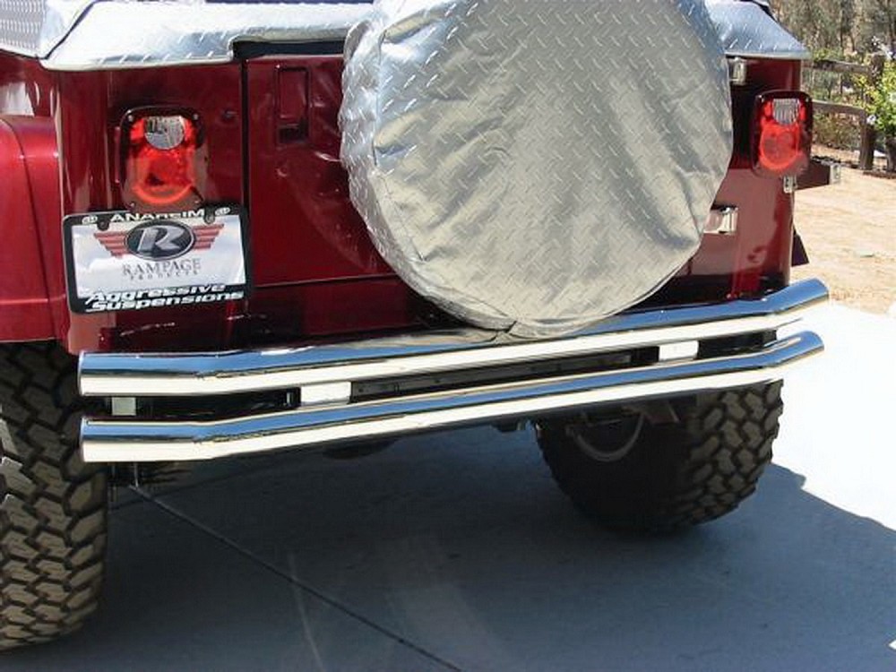 Rampage Products Rear Bumper "Double Tube" | Polished | Jeep Wrangler YJ | Jeep Wrangler TJ
